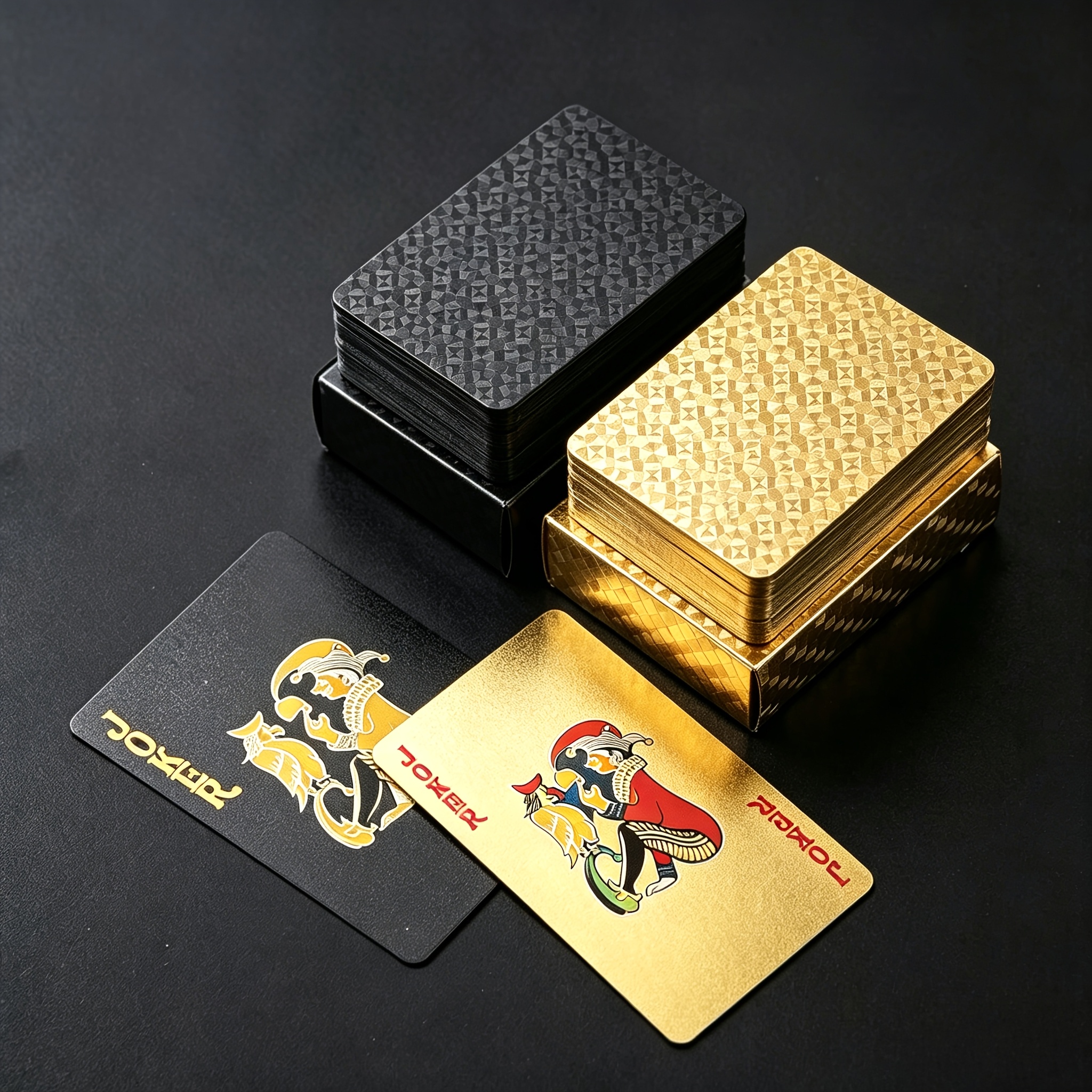 TEMU 2 Sets - Black And Golden Tear Resistant High-quality Playing Cards, Luxurious , Heart-shaped Design With Portable Storage Box, Halloween,