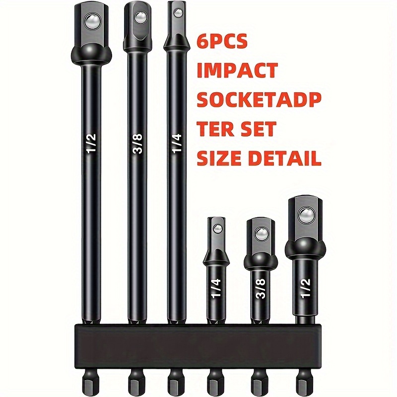 

Facoow Impact Socket Adapter Set - 6pcs, Wrench Conversion Kit For Drills With Hex Shank, Includes 3" & 6" Sizes, Waterproof S2 Steel