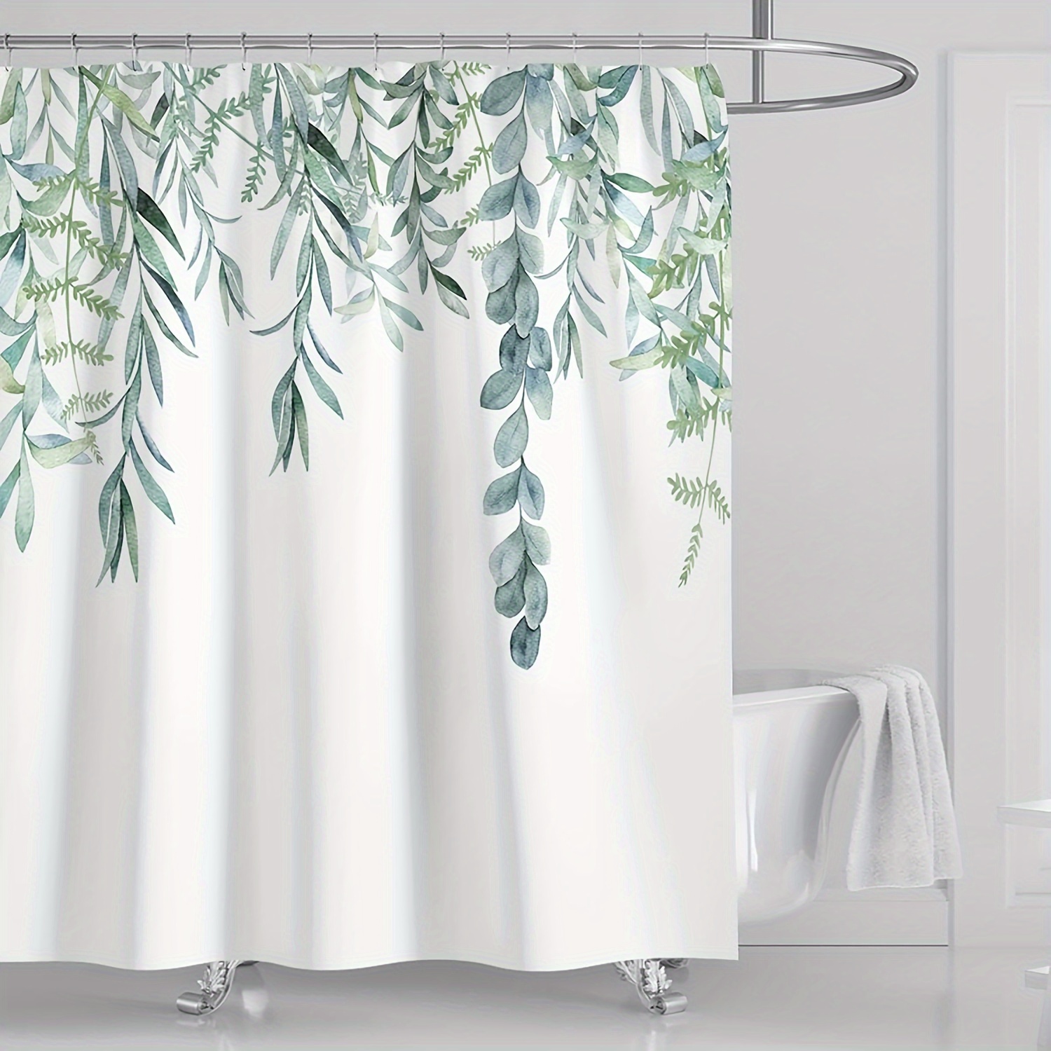 

1pc Shower Curtain, Bathroom Shower Curtain, 3d Printed Nordic Watercolor Floral Green Printed Shower Curtain, Waterproof Shower Curtain With 12 Hooks