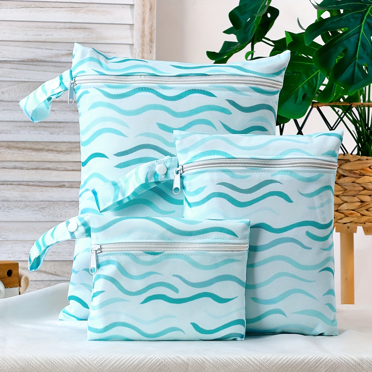 Image of 3pcs Portable Wet Dry Bag, Storage Bag With 2 Zippered Pockets & Handle, Beach Pool Gym Bag Stroller Yoga Toiletries Daycare Organizer, Diapers Bags