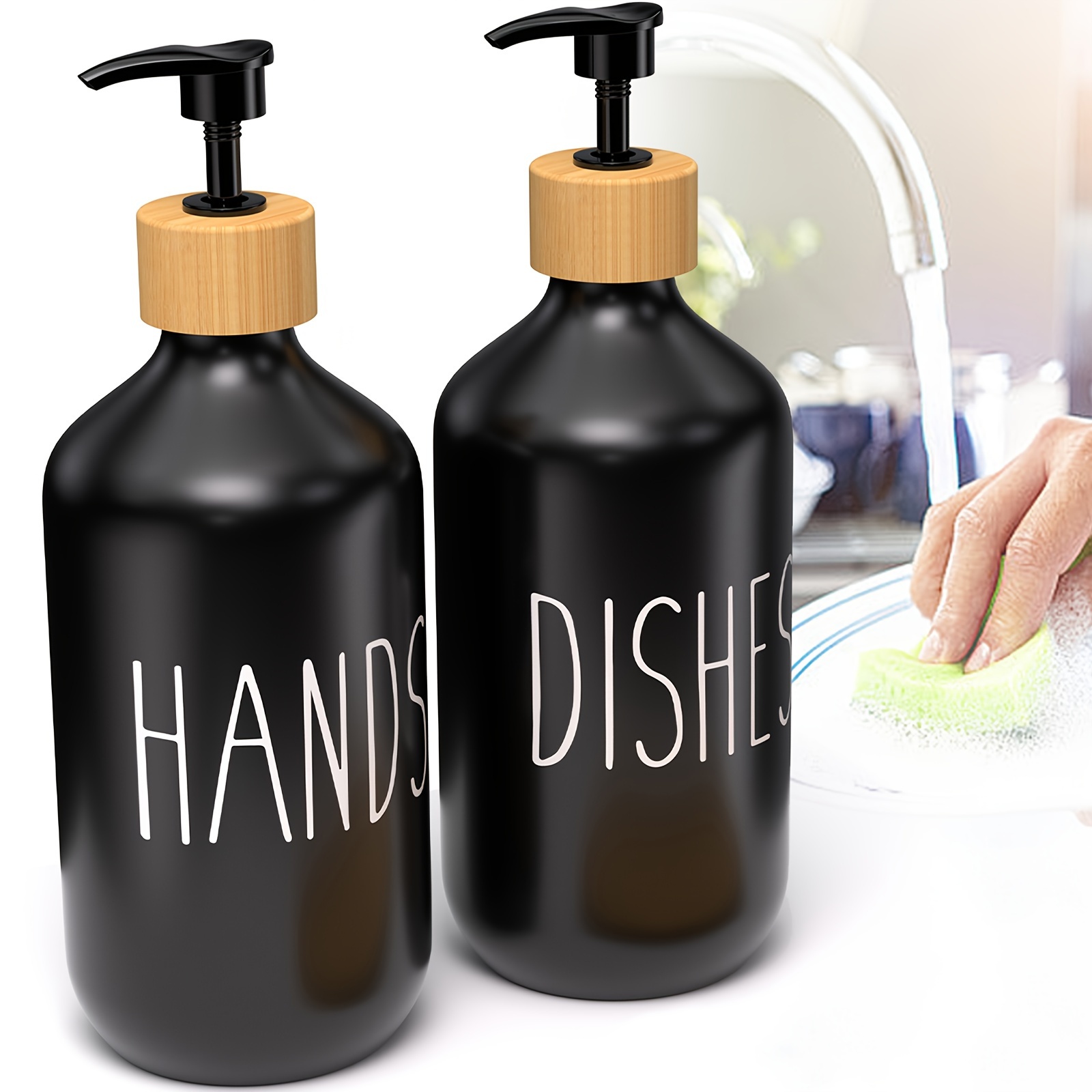 

2pcs Black Plastic Soap Dispenser Set - Hand And Dish Soap Dispensers, Lotion Bottles With Pump Suitable For Kitchen Bathroom Washroom, Bathroom Accessories