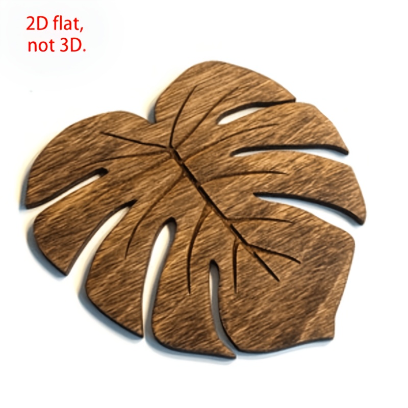 TEMU 6pcs Monstera Natural Wood Coaster Set, 2d Flat Printed Heat-insulating Coasters, Heat-resistant Table Mats, Plate Coasters, Drink Coasters,