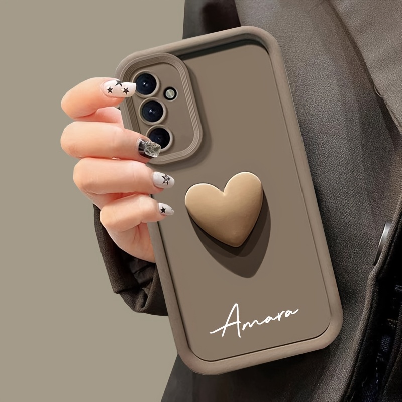 TEMU Phone Case - Personalized All-inclusive Tpu Cases Custom Name Design Cute 3d Love Heart Phone Cases Compatible With Galaxy S25 S24 S23 S22 S21