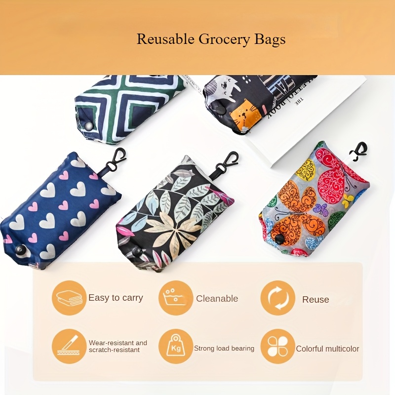 high quality large capacity foldable shopping bag leak proof reusable polyester tote bag with fashionable print and carrying strap reusable shopping bag creative supermarket shopping storage bag reusable grocery bags details 2