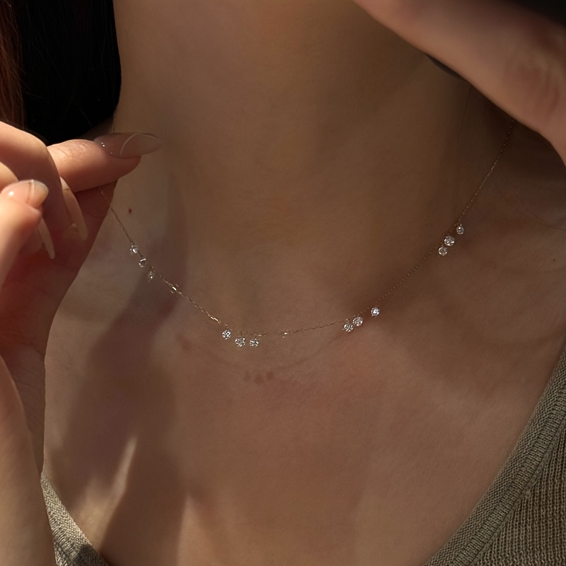 TEMU 1pc Light Luxury Elegant Shiny Women's Chain Necklace, Alloy With Inlay, Suitable For Parties, , And Daily Wear
