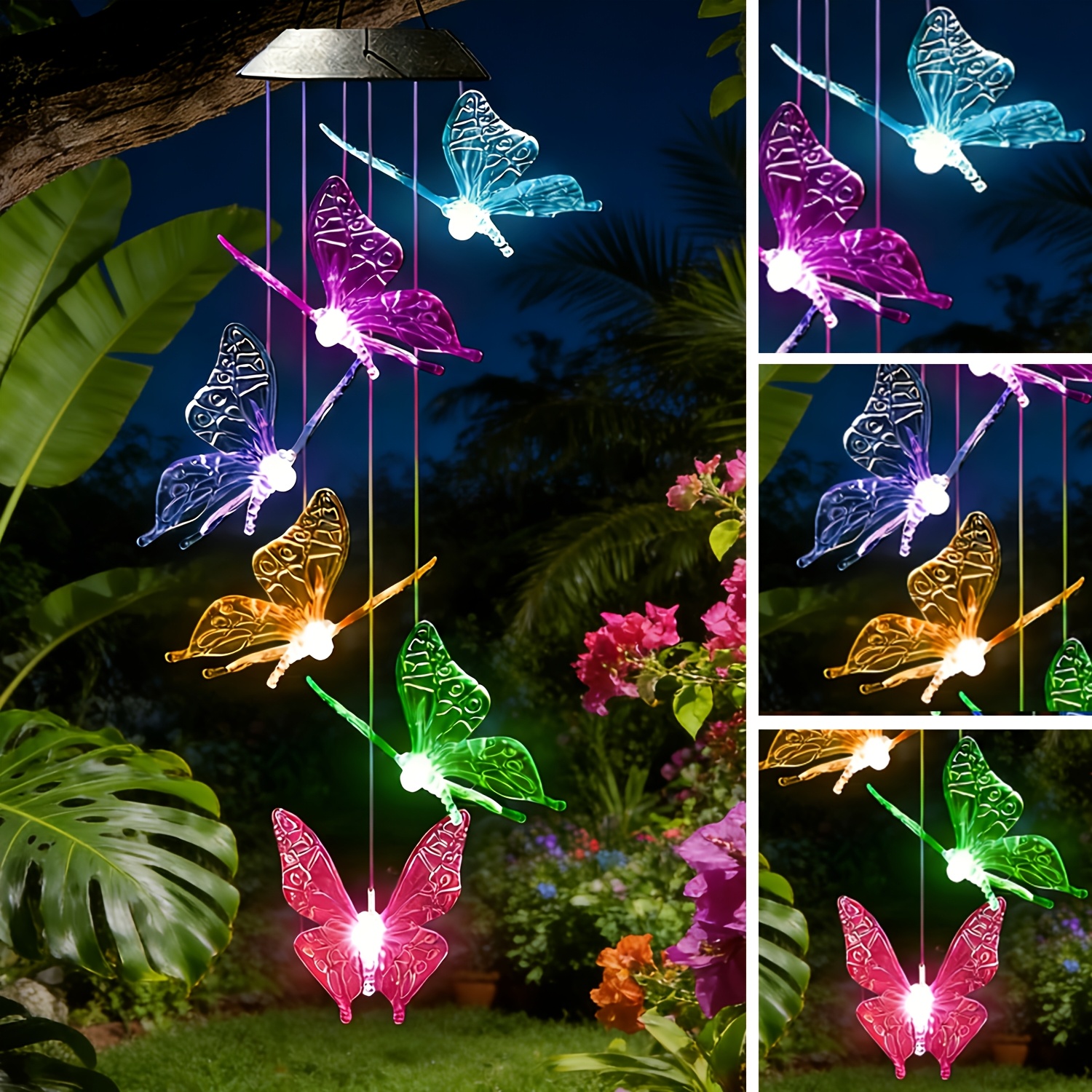 Solar Lanterns Outdoor Hanging Light – LED Butterfly Glass Lantern With Hollowed-Out Design, Waterproof Tabletop Lamp For Yard, Patio, Garden, Pathway