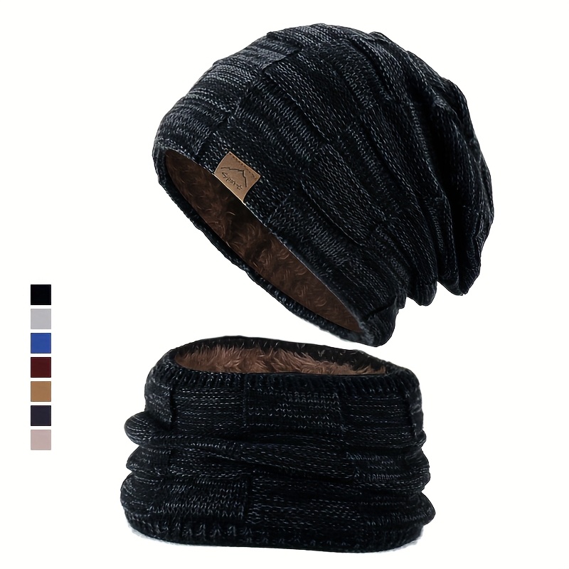 2pcs Velvet Plus Autumn And Winter Mixed Color Versatile Knitted Pullover Hat