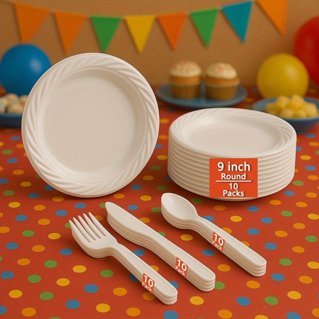 Plastic Dinnerware Set, 24 Piece Picnic Camping Dinner Set With