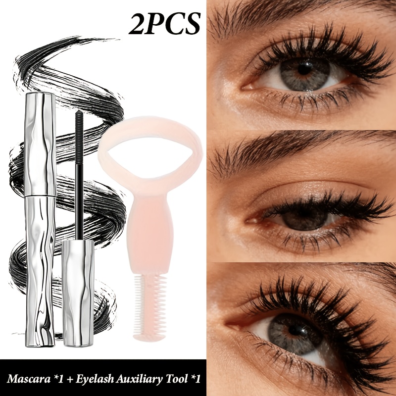 Image of 2pcs-[a Tube Of Mascara, With An Eyelash Card], Waterproof And Sweatproof Formula For Thickening, Lengthening, And Curling Lashes; For Look And Full Coverage; Suitable For Parties, Music Festivals
