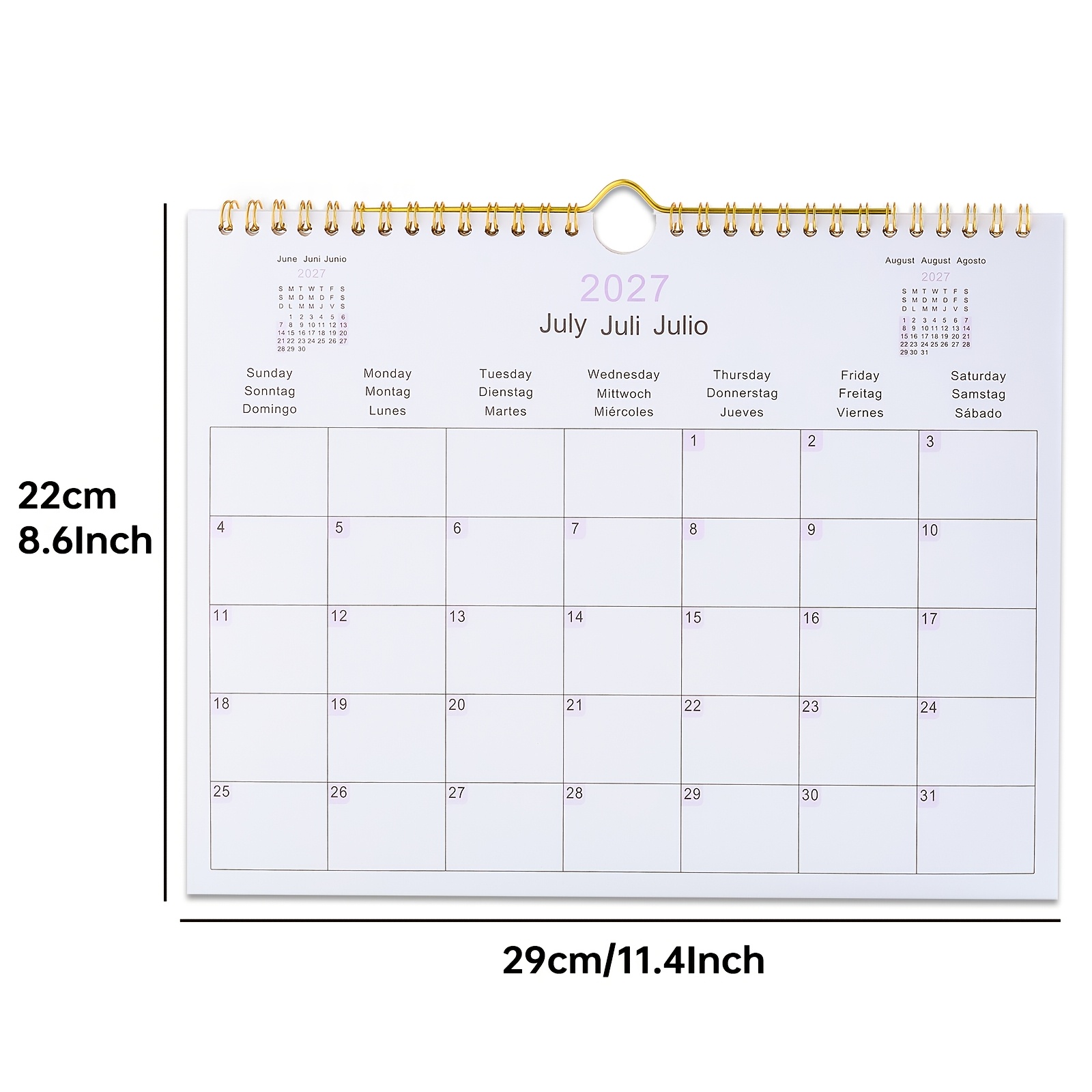 2027 Wall Calendar, A4 Spiral Bound Monthly Planner, Thick Paper, Multilingual (english/german/spanish) Hanging Calendar, Horizontal/vertical Option Hanging Calendar For Home Office