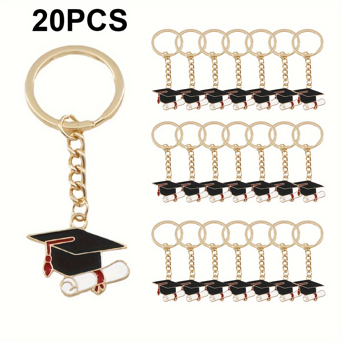 item picture 20pcs of unisex graduation gifts featuring a doctoral cap motivational   for students made of alloy   keychains suitable for graduation back to school gifts bag decorations and keychains for phones and cars