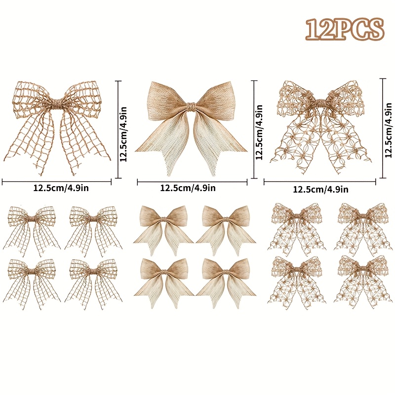 TEMU 12pcs Bohemian-style Burlap Bows Woven Bows For Christmas Wreaths, Christmas Tree Decorations, And Holiday Decor Halloween