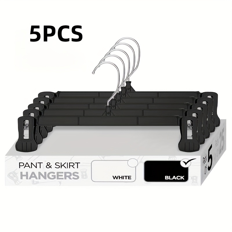 Image of 5pcs Wet And Dry Trace-free Pant Hangers, Home Organization Plastic Trouser Rack Skirt Clips, Premium Pant Hangers, With 2pcs Removable Clips, Windproof Space- Hangers, Universal Type