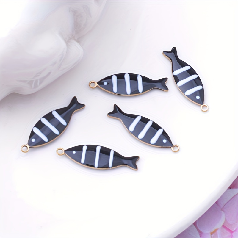 TEMU 6pcs Copper Handmade Double-sided Oil- Color Striped Fish Charms Bracelet Necklace Earrings Pendant Jewelry Accessories For Women , Earrings/bracelet/necklace Accessories Gift