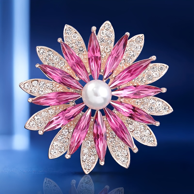 E-shop Funkelnde Strass-Brosche aus Legierung, rosa Sonnenblumen-Design, exquisite rutschfeste Sicherheitsnadel für Damen, Schal-Schnalle