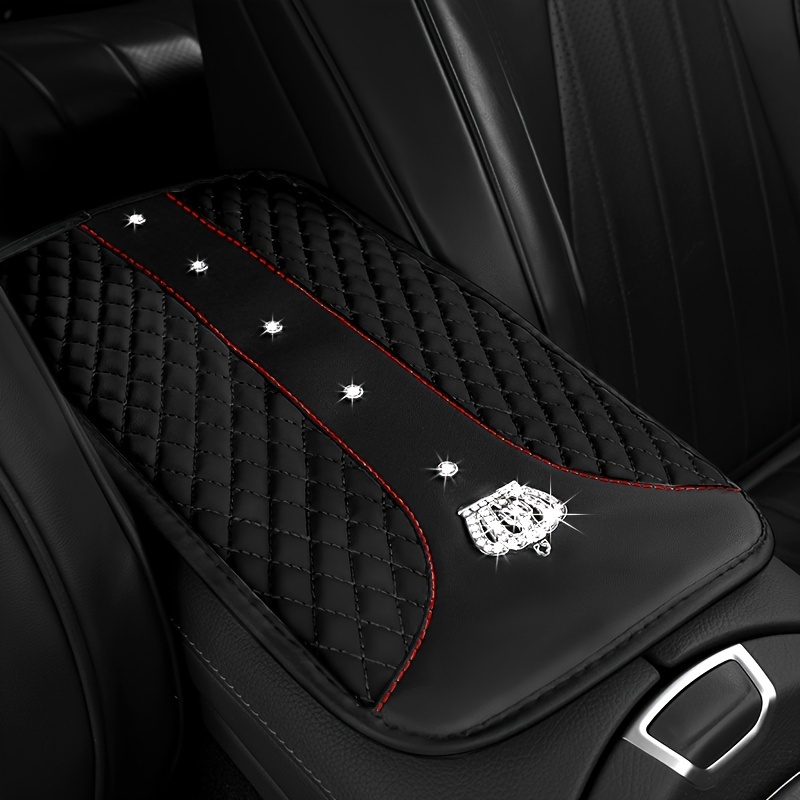 A Stylish Car Armrest Box Of Faux Leather With Shiny Rhinestones, Featuring Non-slip And Wear-resistant , Suitable For And Men And Women As Car Interior Additions