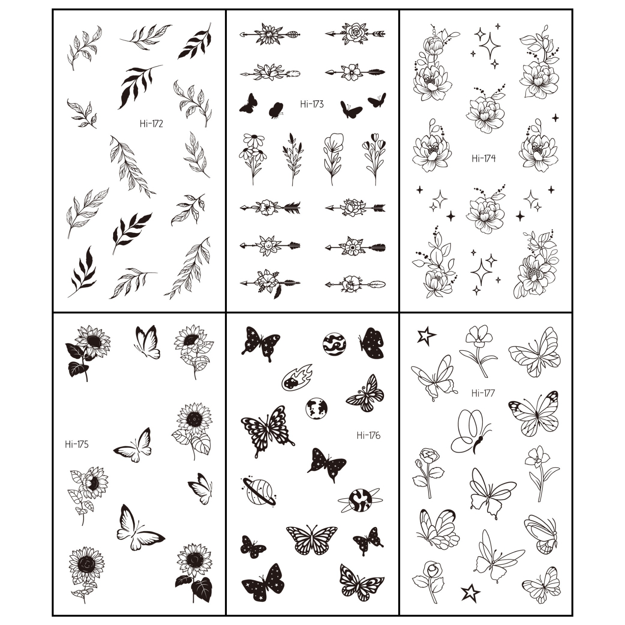 6pcs Set Of Blue Flower And -the-dark Temporary Tattoos. Small-sized Designs Display Blue Luminous Patterns In The Dark, Suitable For Use On Areas Such As Fingers, The Back Of , And Shoulders