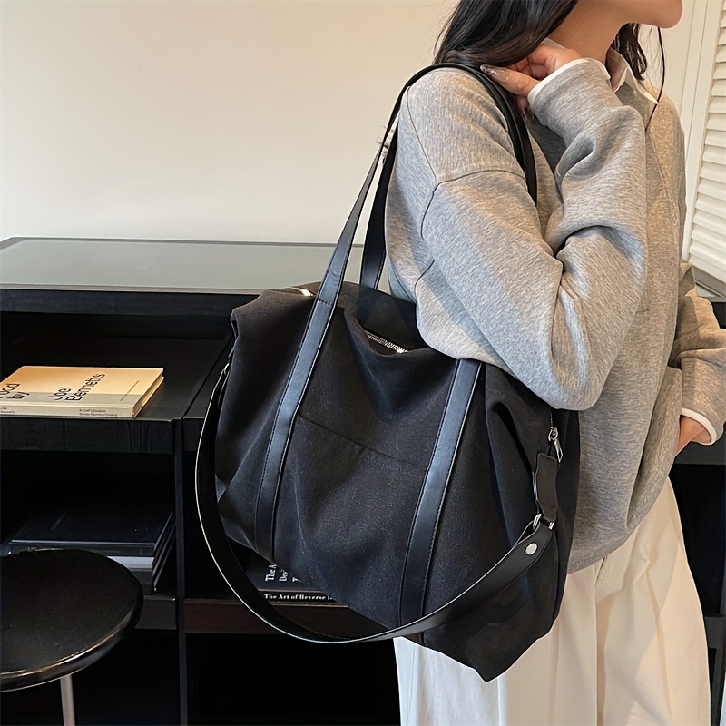 TEMU New High-quality Easy Large Capacity Women's Shoulder Bag, Trendy Versatile Tote Bag, Worn On Shoulder/crossbody/handheld, Thick Canvas And