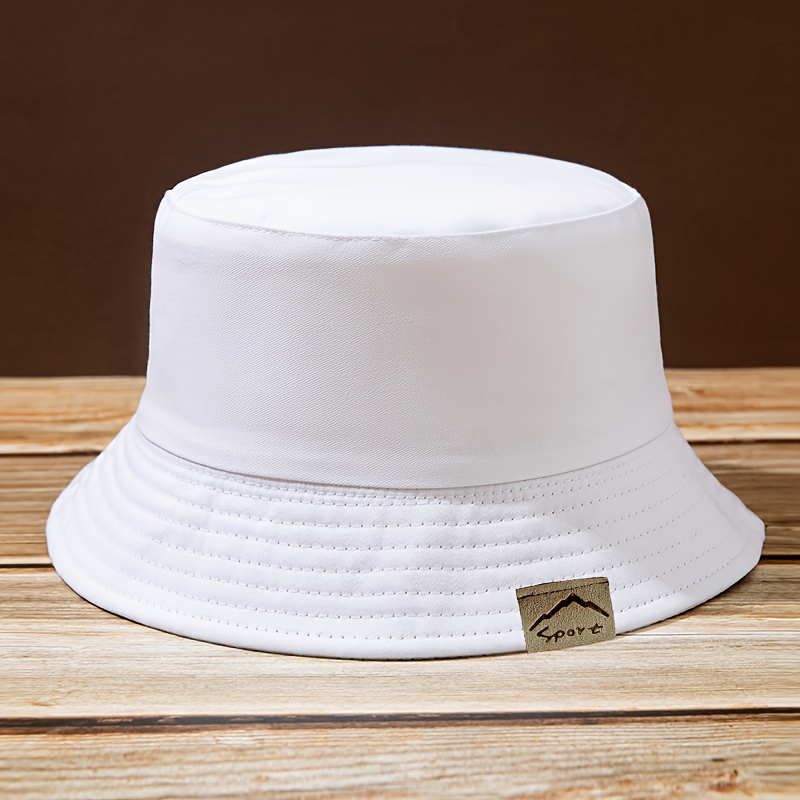 TEMU 1pc Men Women Casual Fisherman Hat, Fashionable Leather Label Mountain Sport Wide Brim Bucket Hat, Trendy Style Large Brim Fisherman Hat, Spring