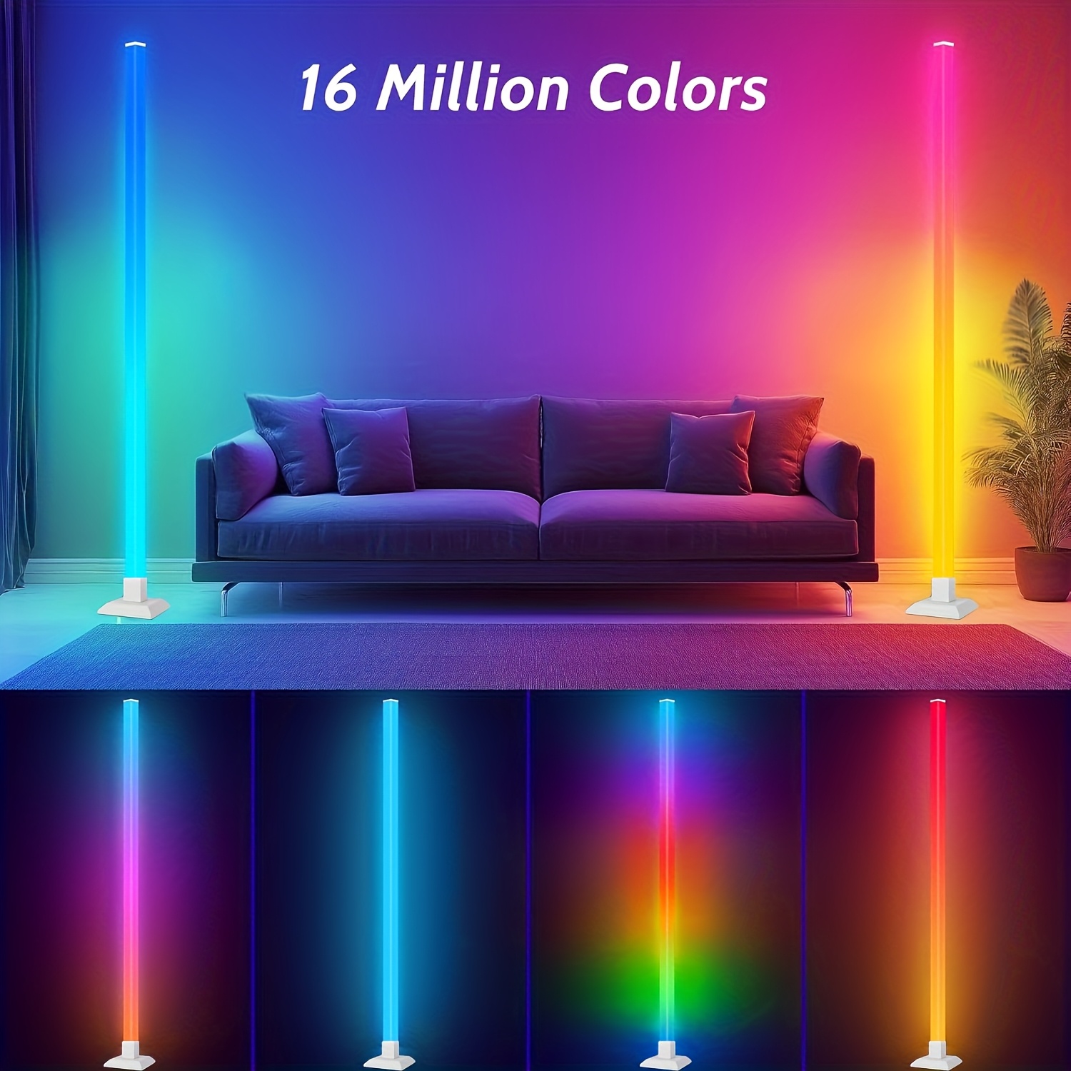 RGB LED Floor Ambient Light with Music Sync Color Changing, Remote + Button Control for Living Room, Bedroom, Gaming Room Decor, Halloween Christmas New Year Valentine's Day Gift, Festive Romantic Scene Lighting