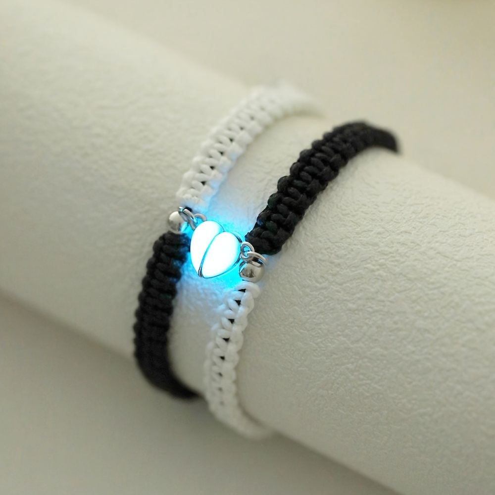 2pcs Fashion -the- Couple Style Braided Wristband Set Adjustable Valentine's Day Gift