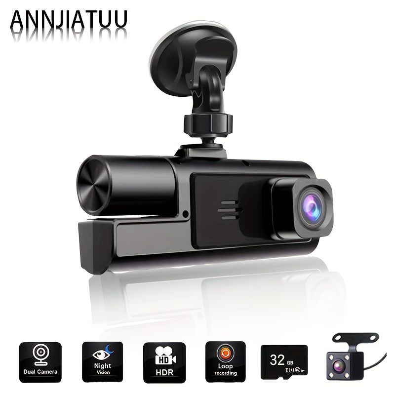 

Annjiatuu 1080p Triple Dash Cam - Front & Interior Car Camera With Ir , Loop Recording, Lens, Ips Screen, And Dual-lens Dashboard Video - Capture