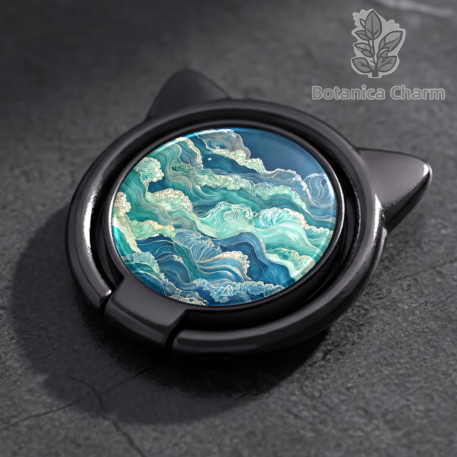 Cat Ear Shaped Cyan Wave Pattern Phone Ring Holder