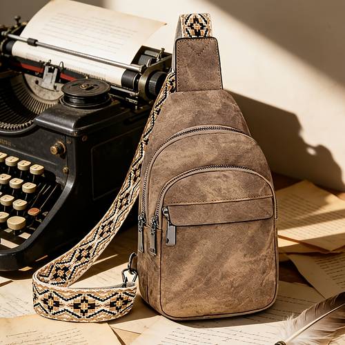 item picture womens vintage casual color block chest bag with adjustable shoulder strap retro ethnic pattern multi pocket compartments lightweight portable perfect gift for family