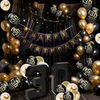 30. urodziny dekoracje mieszane koloru, 32in emulsja balony czarno złote, banner na urodziny, do dekoracji 30. urodzin