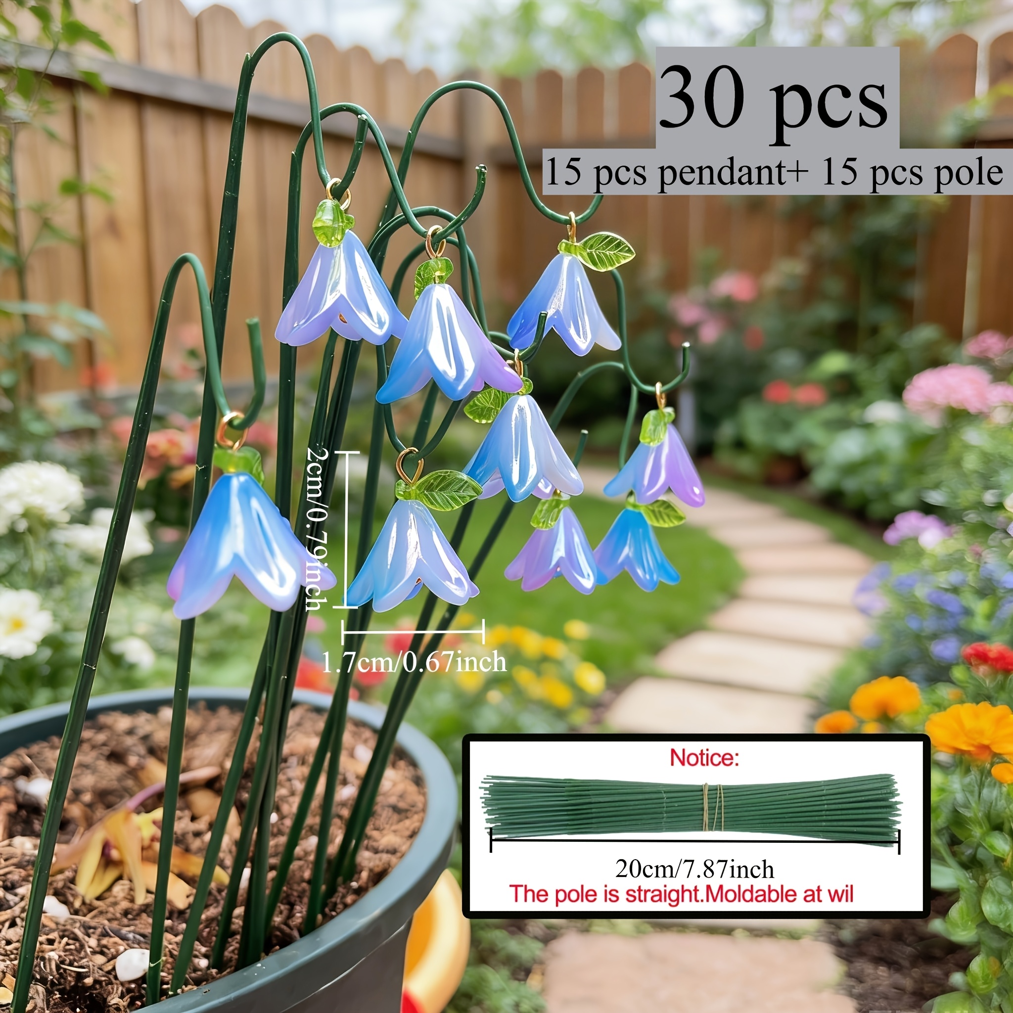 E-shop [3D] 30 Stk. Gartenstecker im Sternenhimmel-Design, künstliche Lilien Maiglöckchen, blau-lila Farbverlauf, romantische Mini-Gartendeko,