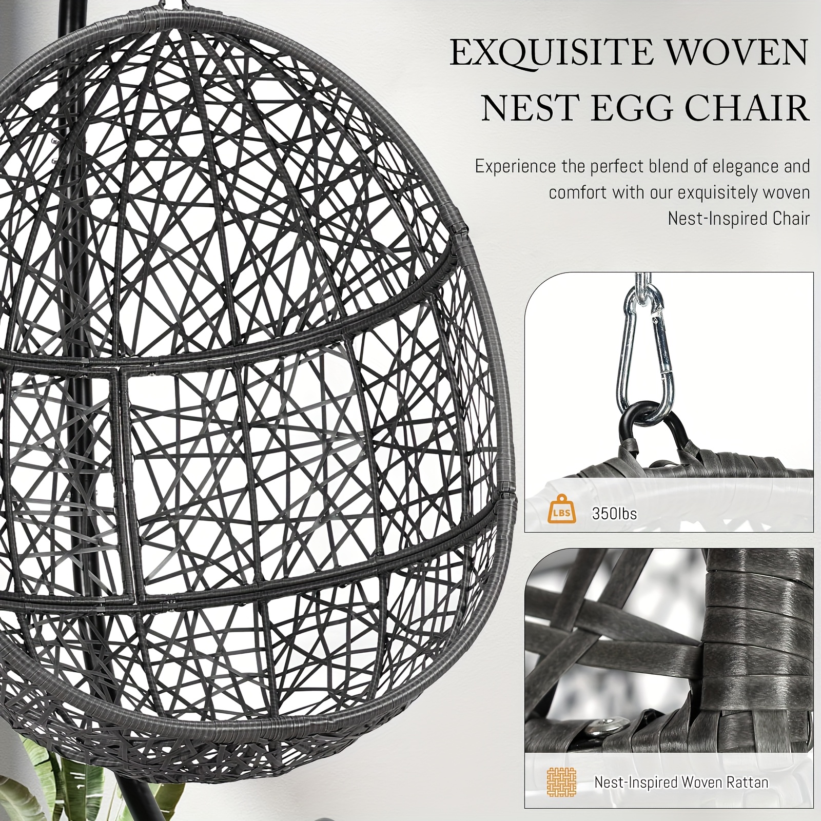 Triple-Section Hanging Basket, Extra-Large Outdoor Hanging Chair, Suitable for Patio, Backyard, 136.08 KG Capacity