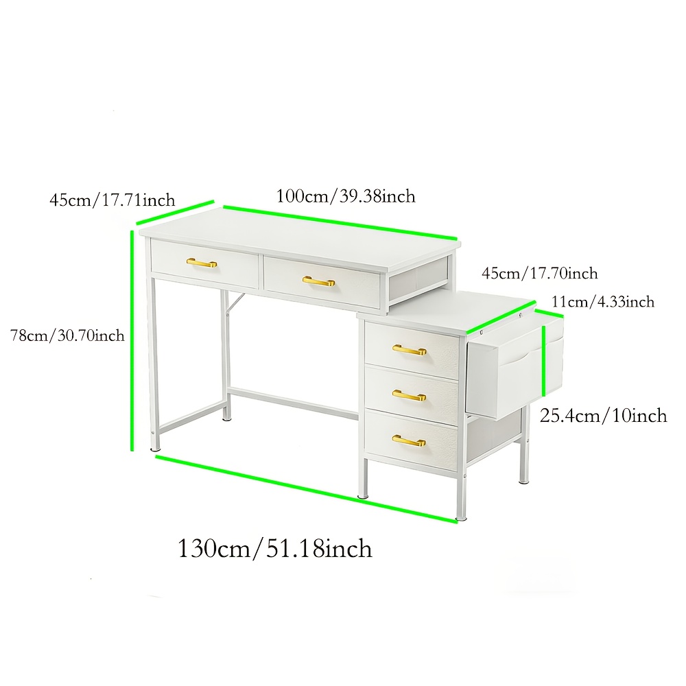 Versatile Desk Featuring 5 Drawers, Suitable For Laptops, For Home Office Use, Corner Design With Storage Shelves, Perfect For Home Offices Or Gaming Spaces, Dimensions: 100x45x78cm, Color: White