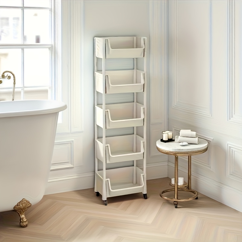 TEMU 5-layer Storage Trolley With 4 Wheels, Bedroom And Living Room Storage Rack, Swivel Wheel Mobile Rack, Bathroom And Dormitory Storage Rack,
