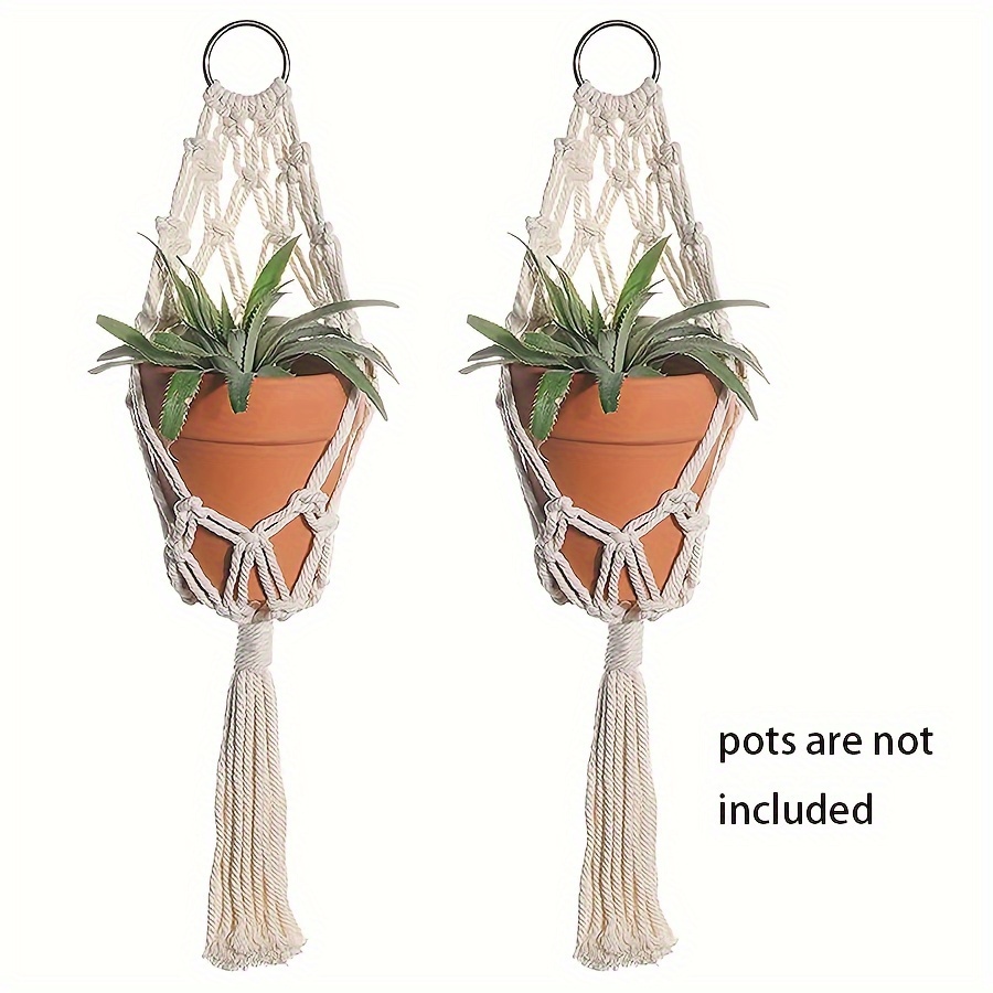 TEMU 2pcs Support de suspension pour pot de fleurs en macramé, Support de suspension bohème pour plantes, Support de suspension à pompons pour