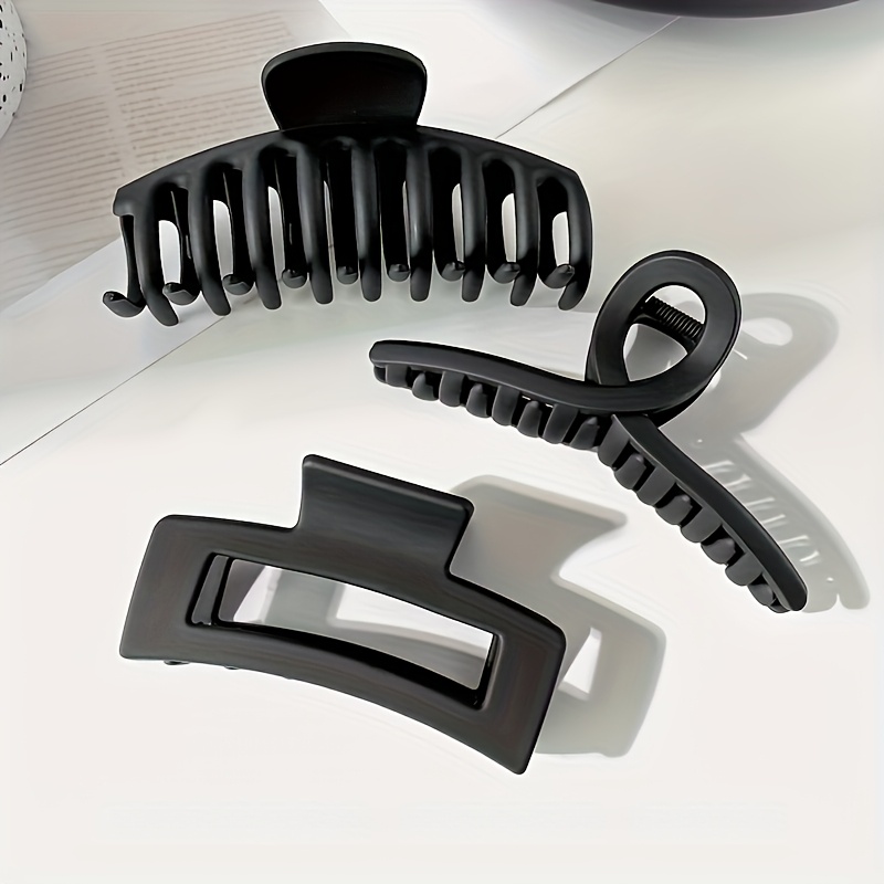 Image of 3pcs Set Large 13cm Matte Black Grab Clip Women's Vintage Fashion Updo Back Head Grab Clip Updo Shark Clip Headpiece