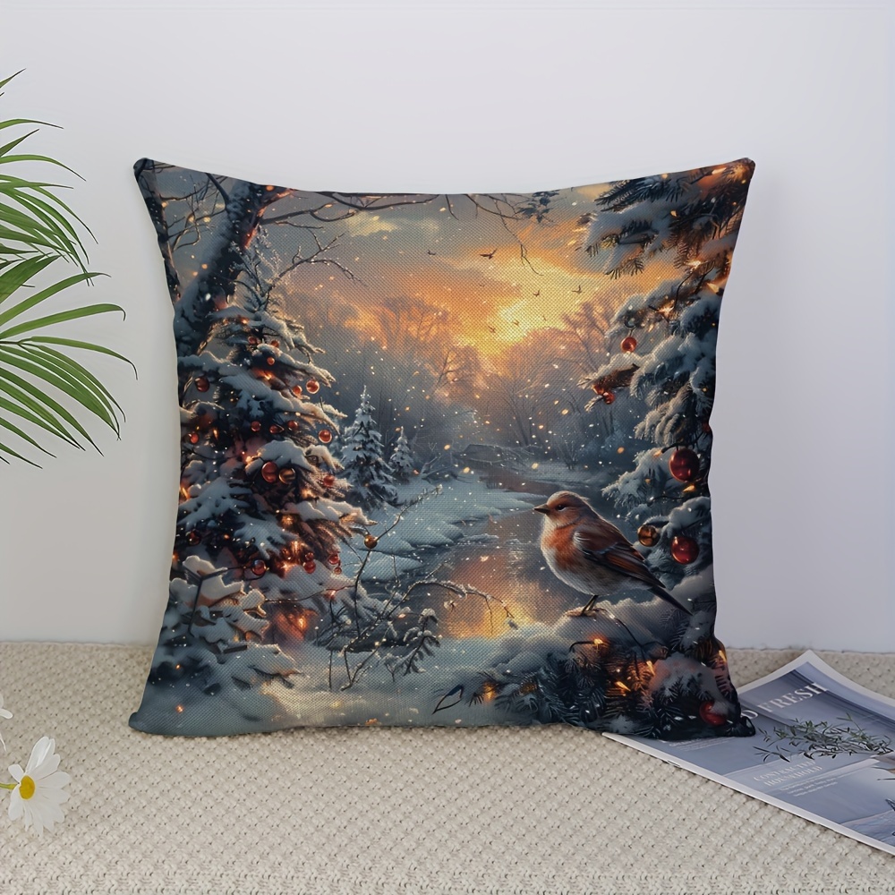 

Suige Home Vintage Winter Snow Bird Decorative Throw Pillow Cover, 1pc Soft Polyester Woven Pillowcase With Zipper, Machine Washable For Sofa, Bed, And Various Room Types - 45x45cm