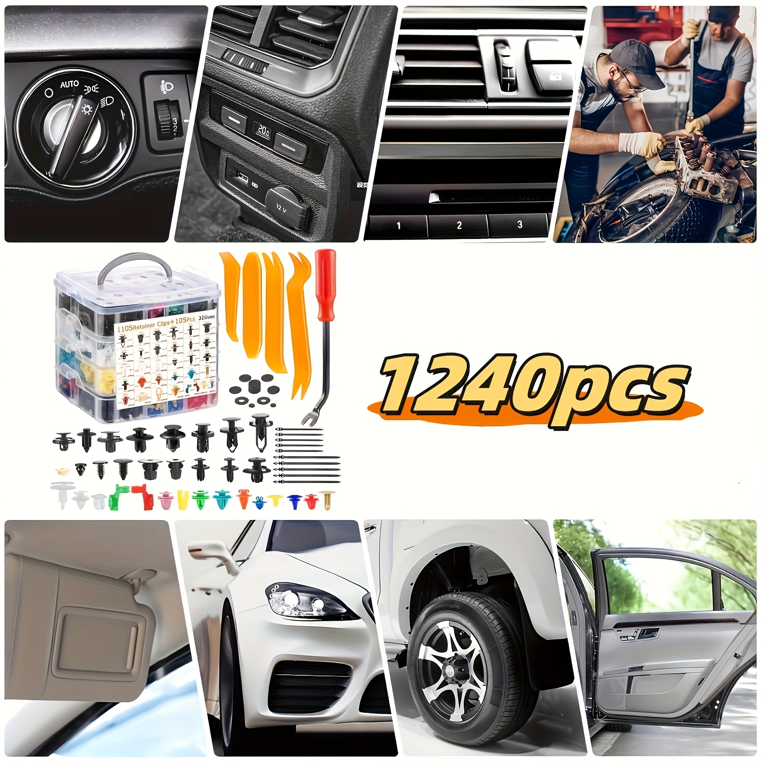 TEMU 1240pcs Universal Nylon Auto Fastener Clip Kit For , For Ford, For , For - Includes Rivets, Zip Ties, And Removal Tool - Durable Plastic Body