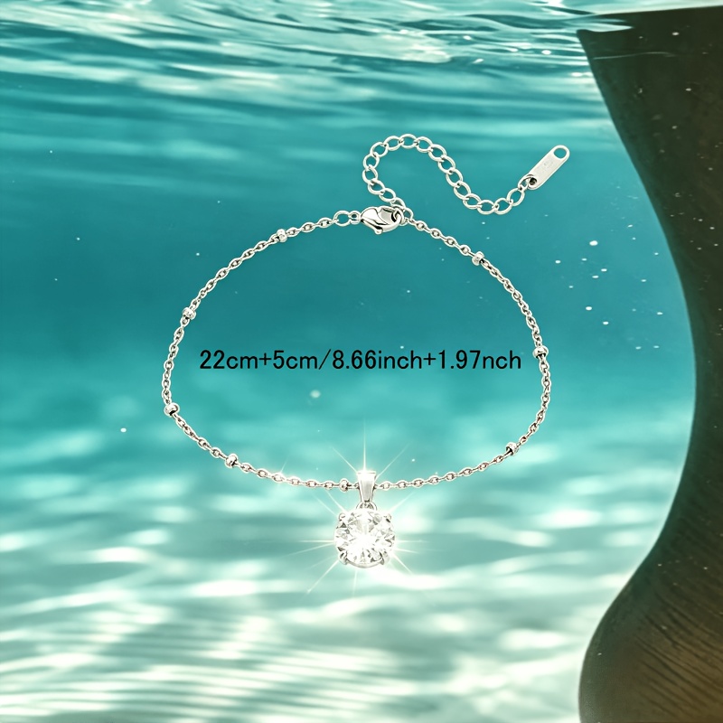 2pcs Elegant Sparkling Stainless Steel Pendant Anklet Set
