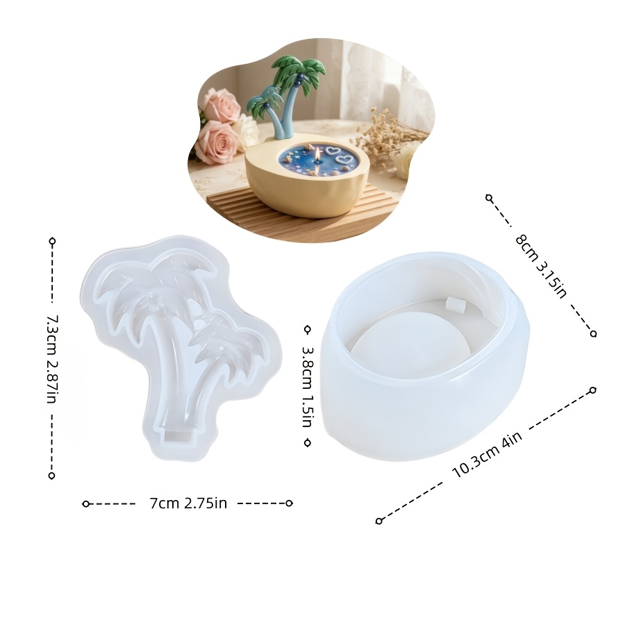 TEMU Moule à résine liquide DIY 3D Scène d'île avec , ensemble de 2 moules en silicone pour bougeoir, combinaison de silicone pour résine goutte à