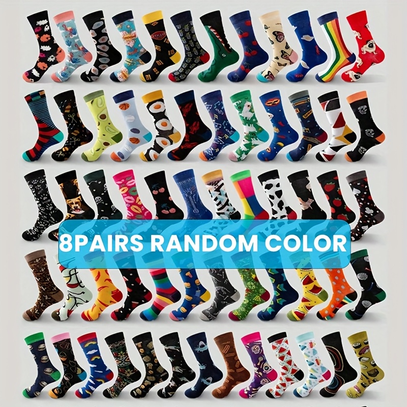 TEMU 5/8/15 Pairs Of Mid-tube Socks In Random Colors Fun Novelty Comfortable Breathable Stockings Are Perfect For Party Gifts And Casual Attire