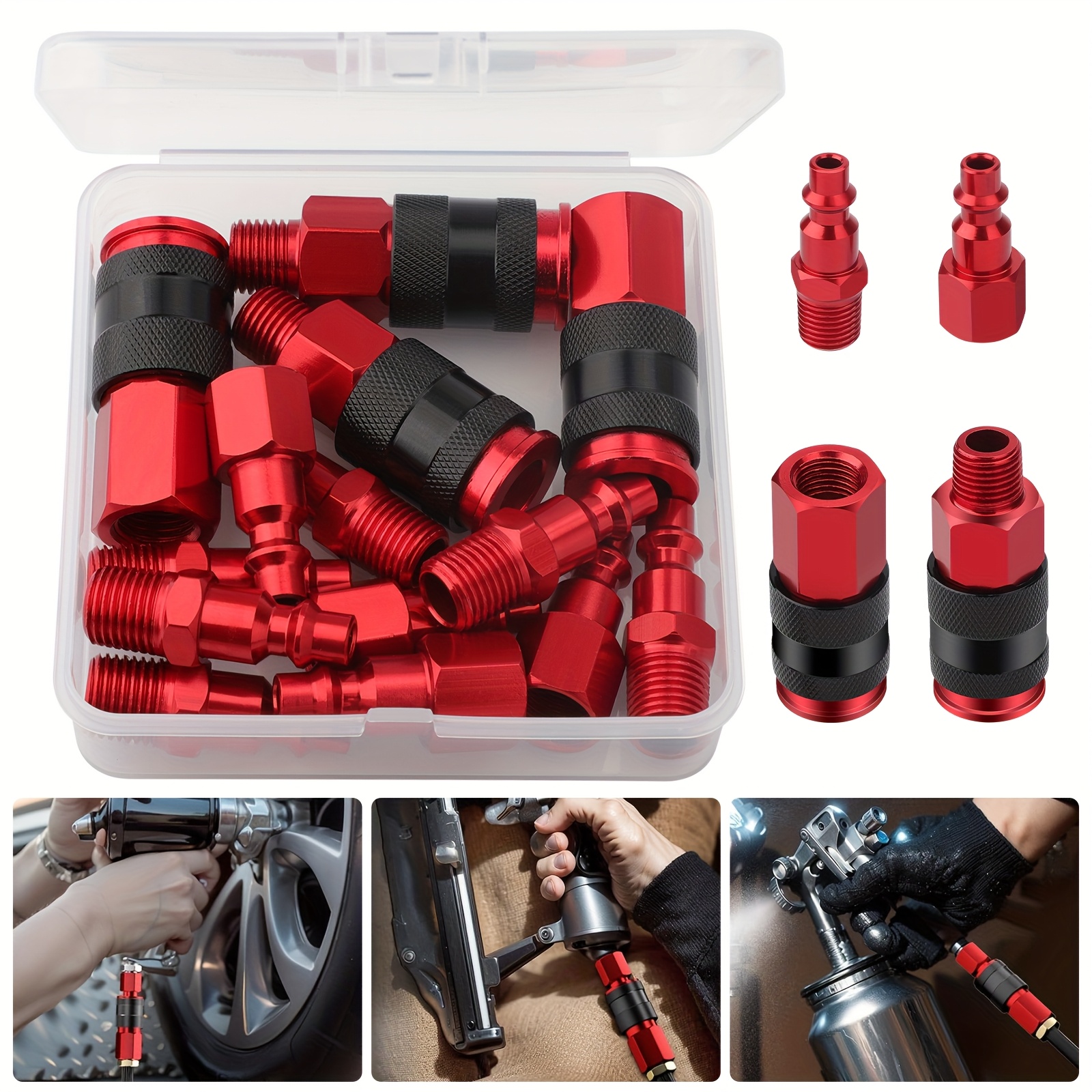 TEMU 14pcs Set Of Universal Air Hose Connectors, Featuring A 1/4 Inch Npt Quick Connect Air Coupler And Plug Kit, Made From, Designed For Air