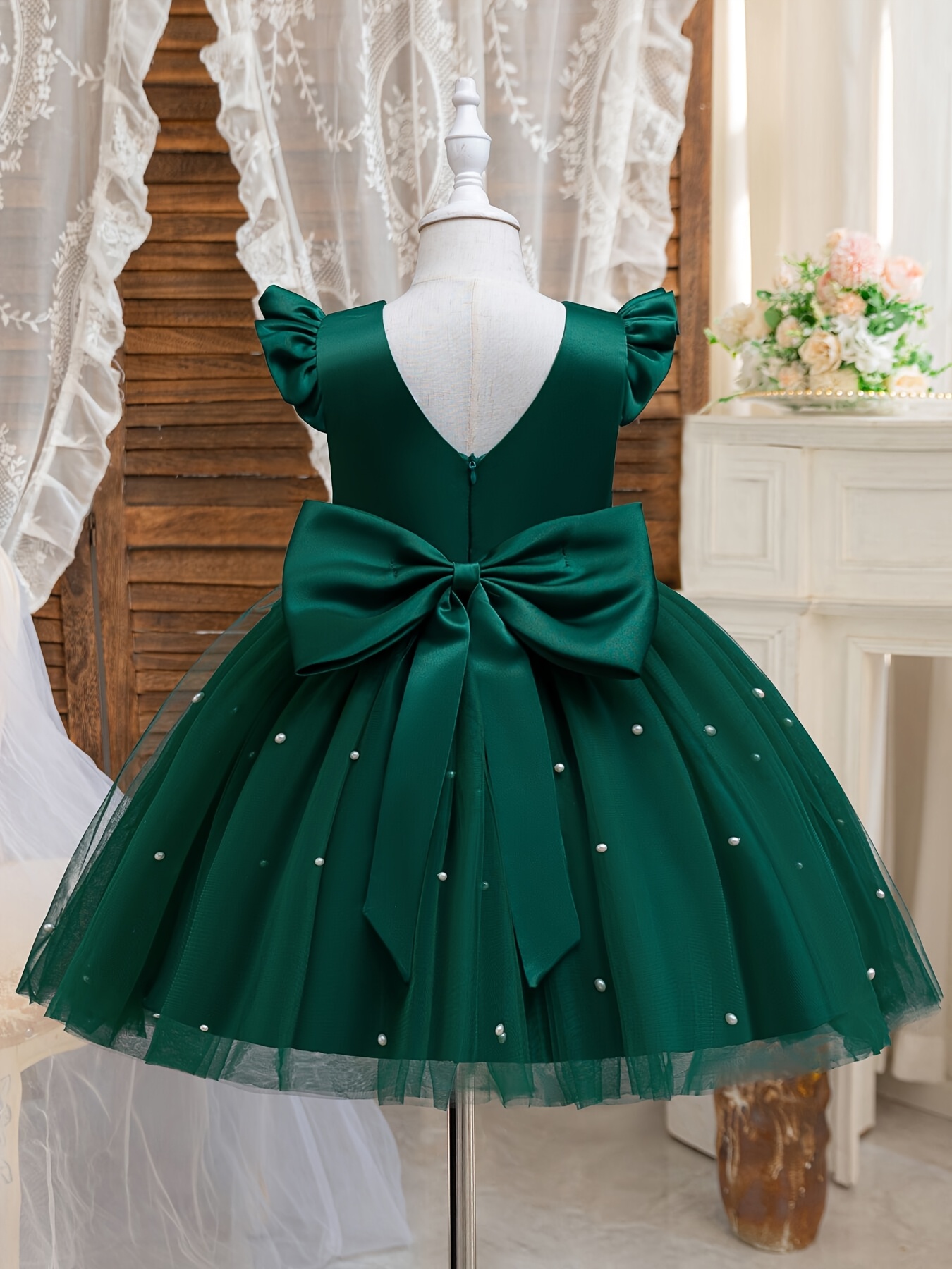 green emerald velvet dress Princess Dark green Ball Gown Baby Flower Girl Dress ,Kids Party Dress   Siaoryne