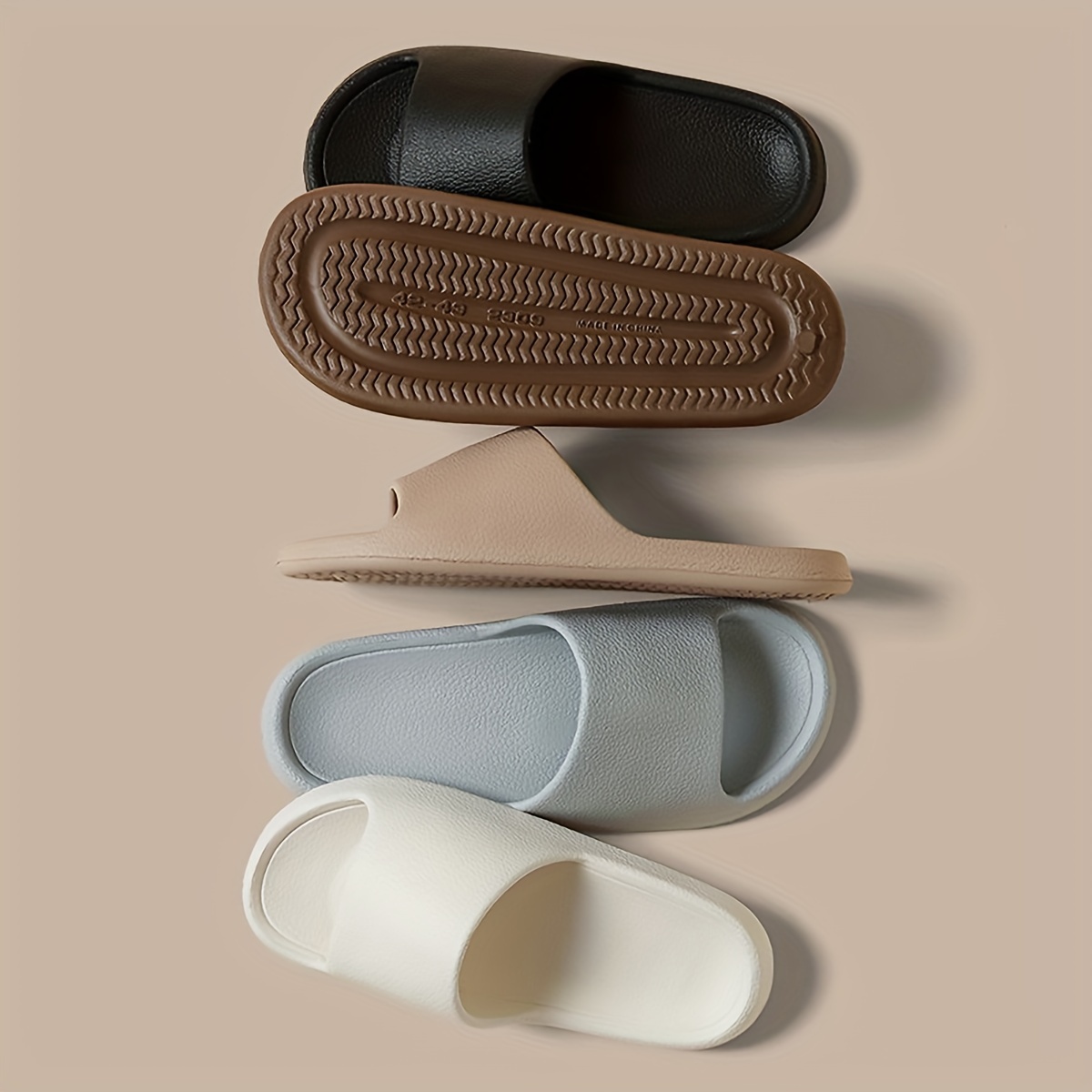 2024 New Fashion EVA Slip-On Slides, Comfortable Soft Thin Sole, Faux Texture, All-Season Casual Home Bath Beach Sandals, Solid Color, Universal Fit, Casual Daily Wear