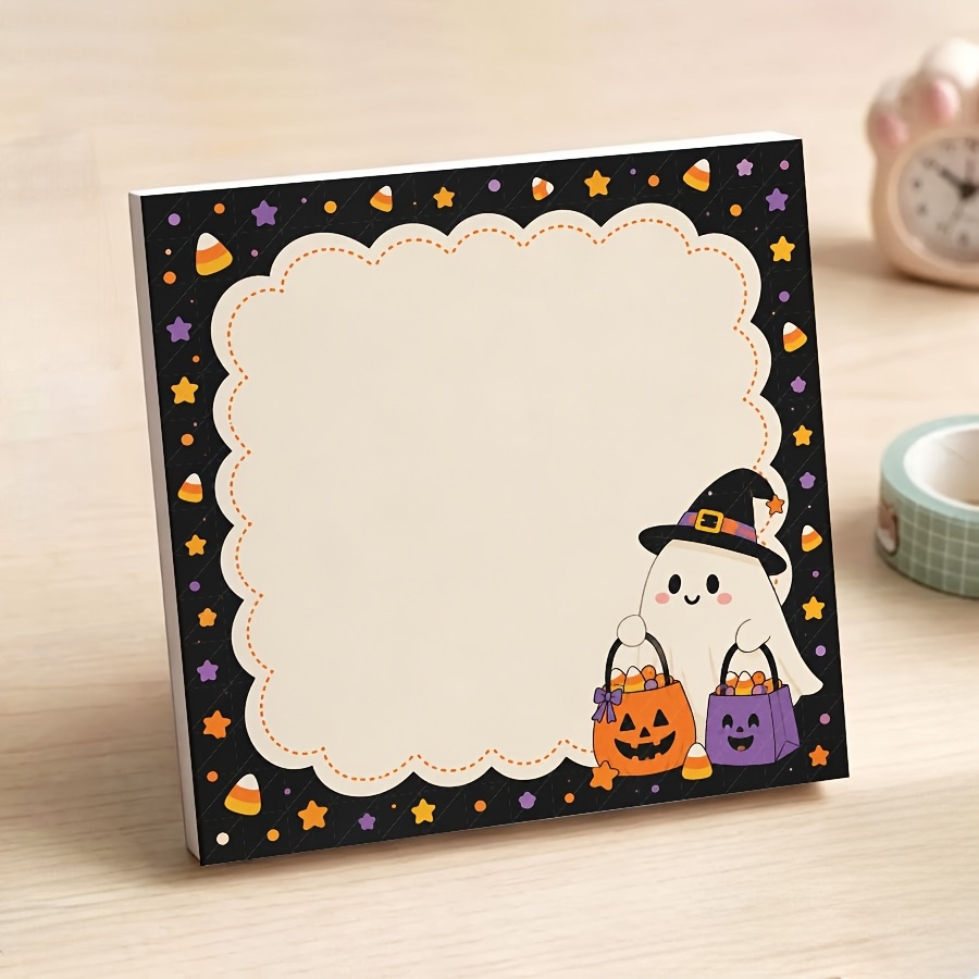 TEMU Bloc-notes amusant et pour Halloween, non collant, bloc-mémo détachable Kawaii effrayant, papier à écrire noir vierge pour décoration de bureau