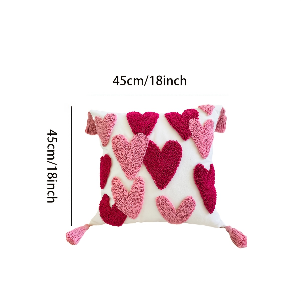 E-shop Ein neuer kreativer Plüsch-Kissenbezug, 18*18 Zoll, mit Quasten, zweifarbiger Herzstickerei, ein einzigartiger Valentinstag-Kissenbezug, als