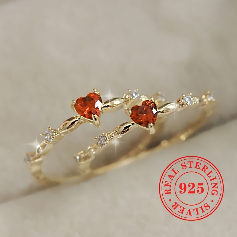 925 Silver Thin Ring with Heart Gemstone