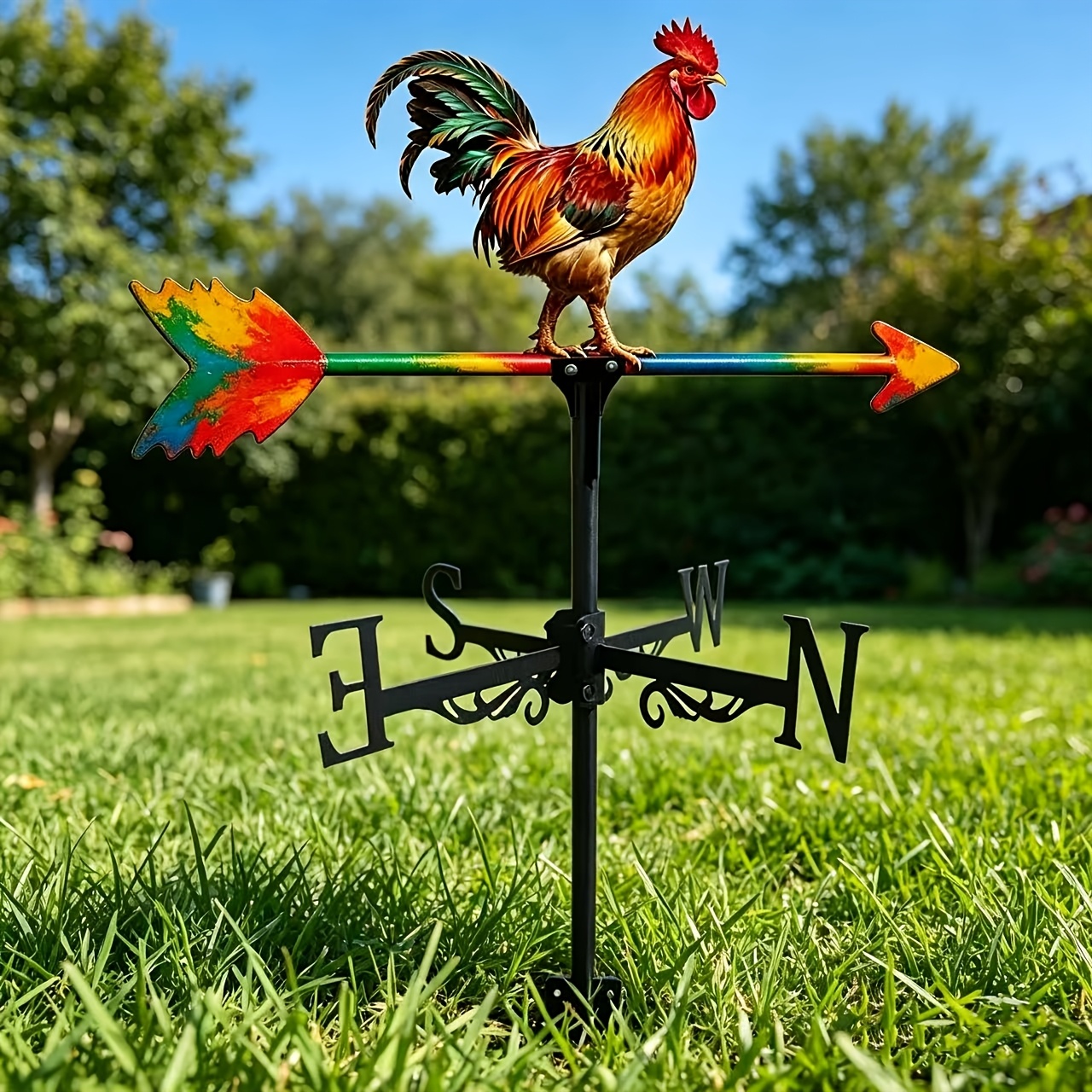 E-shop Bunter Wetterhahn aus Schmiedeeisen in Form , Außendekoration für Hof, Garten, Rasen, Terrasse, Bauernhaus, , Scheune, Park,