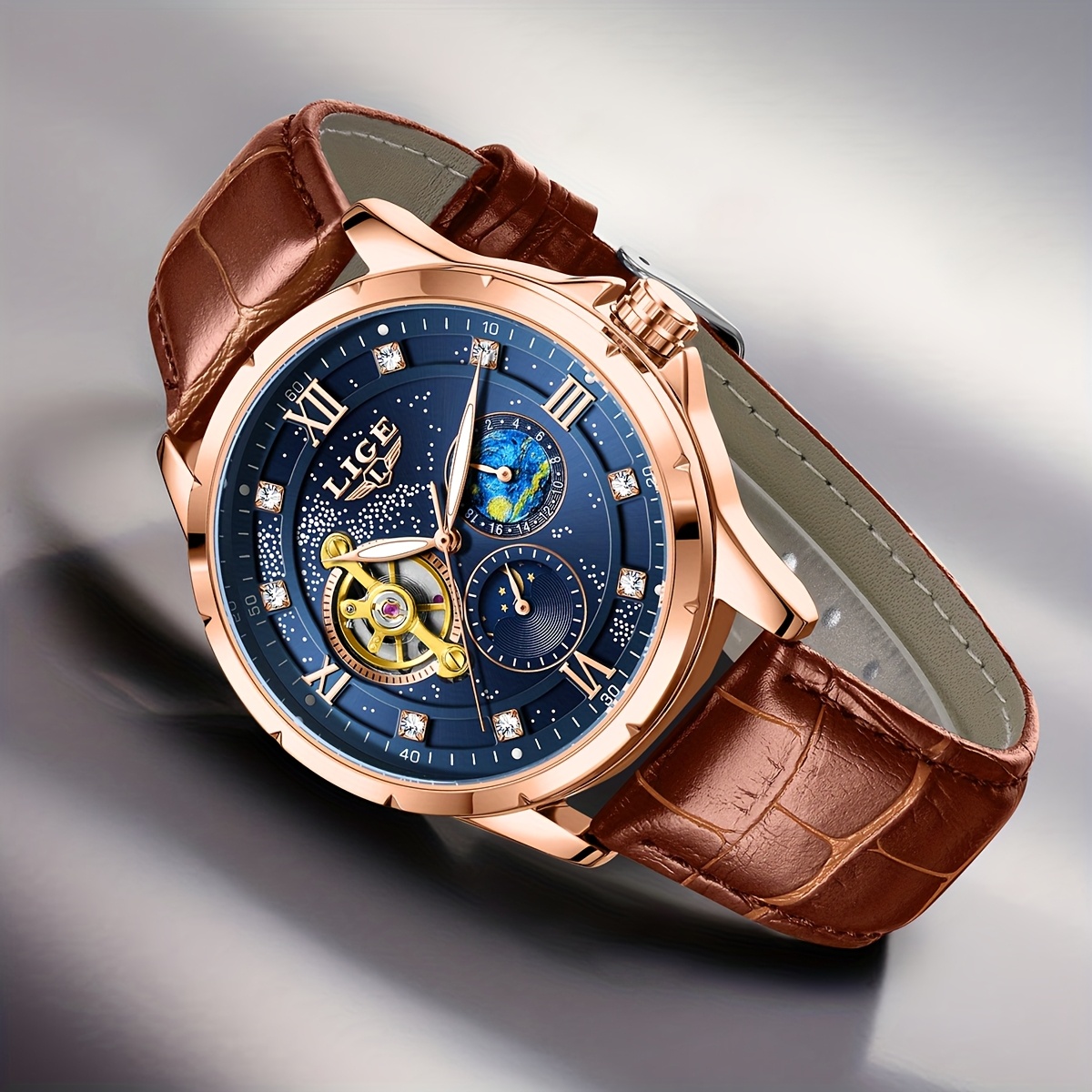 LIGE Unisex Mechanical Pocket Watch, Starry Sky Dial