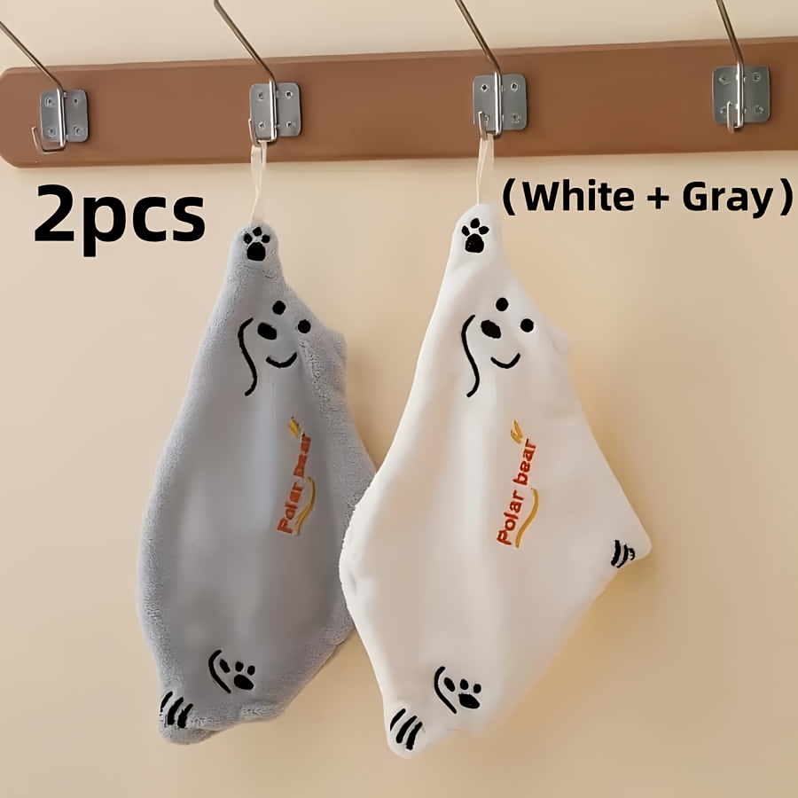 2pcs Polar Bear Hand Towel, Hanging Hand Towel, Coral Towel, Kitchen Super Absorbent, Thickened Cartoon Hand Towel Square Weight (g/): 260