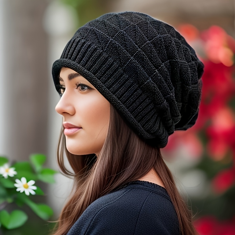 TEMU d'hiver pour femme 30x20cm, Bonnet ample doux et chaud, Bonnet d'hiver ample et tombant doux et chaud, Design texturé élégant, Convient pour une